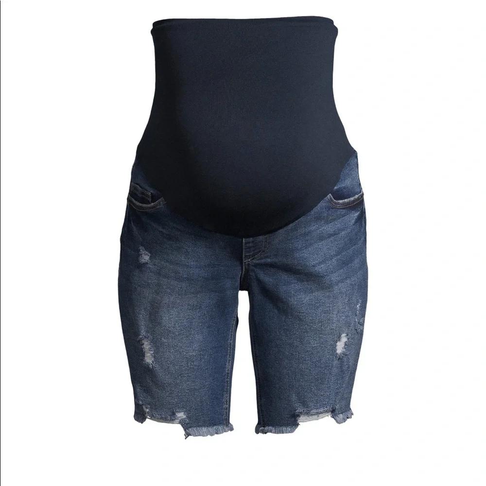 Maternity Denim Bermuda Shorts with Full Panel - Picture 2 of 6
